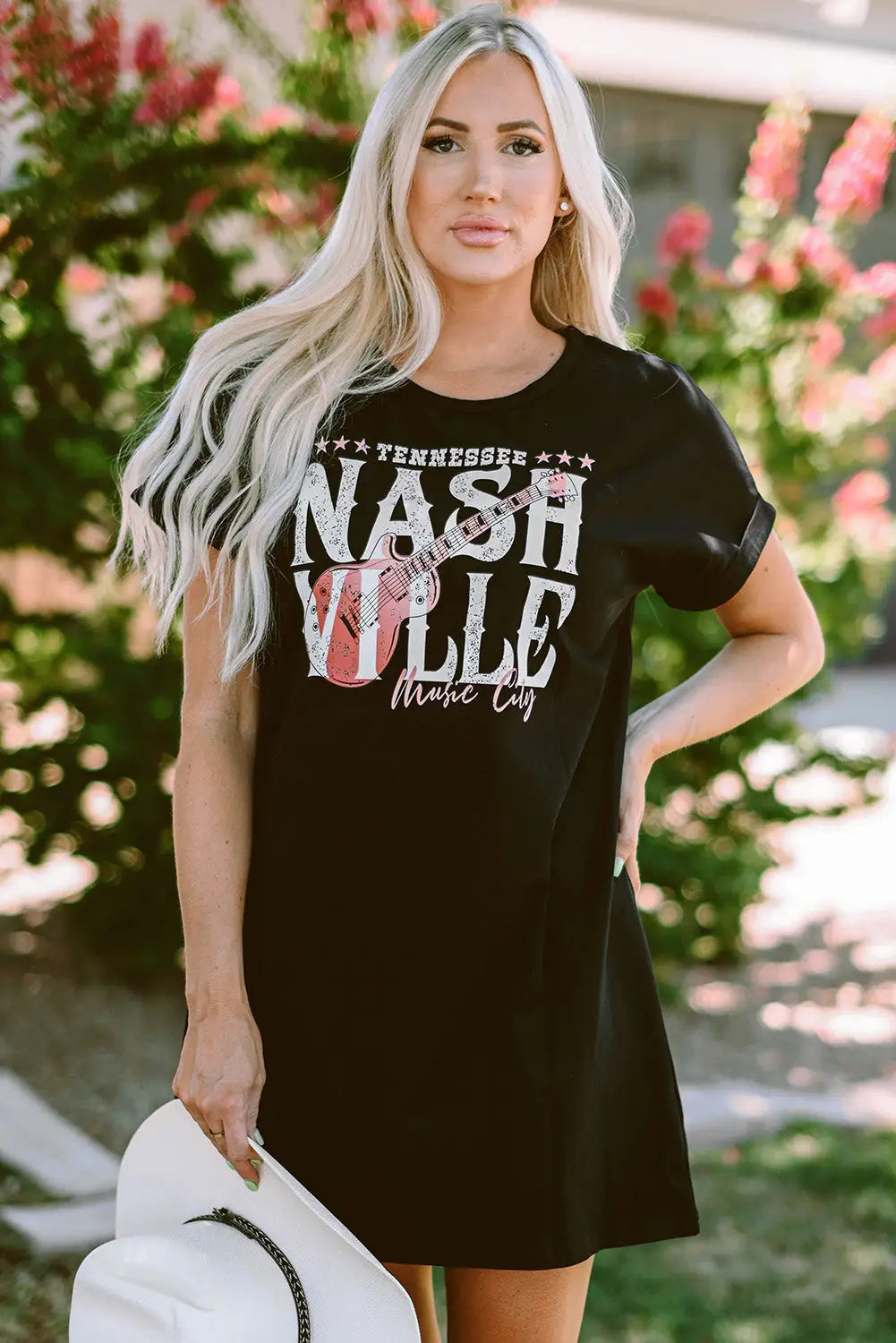 Black nashville music festival trending t-shirt dress - s /