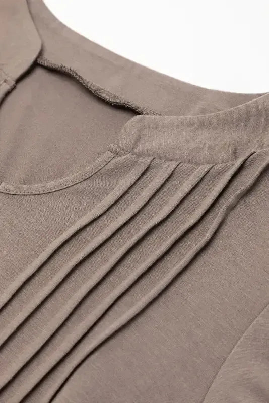 Black Notched Neck Pleated Puff Sleeve Shift T-shirt Dress - Fashionfitz