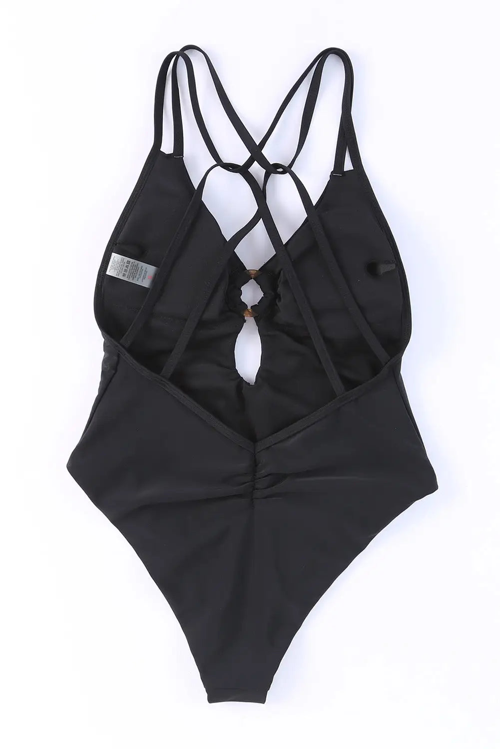 Black o-ring decor hollowed strappy one piece swimsuit -