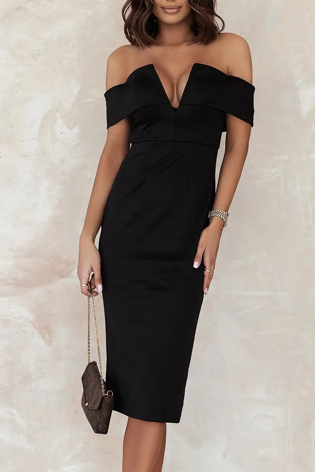 Black off-the-shoulder midi dress - xl / 95% polyester + 5% spandex - dresses