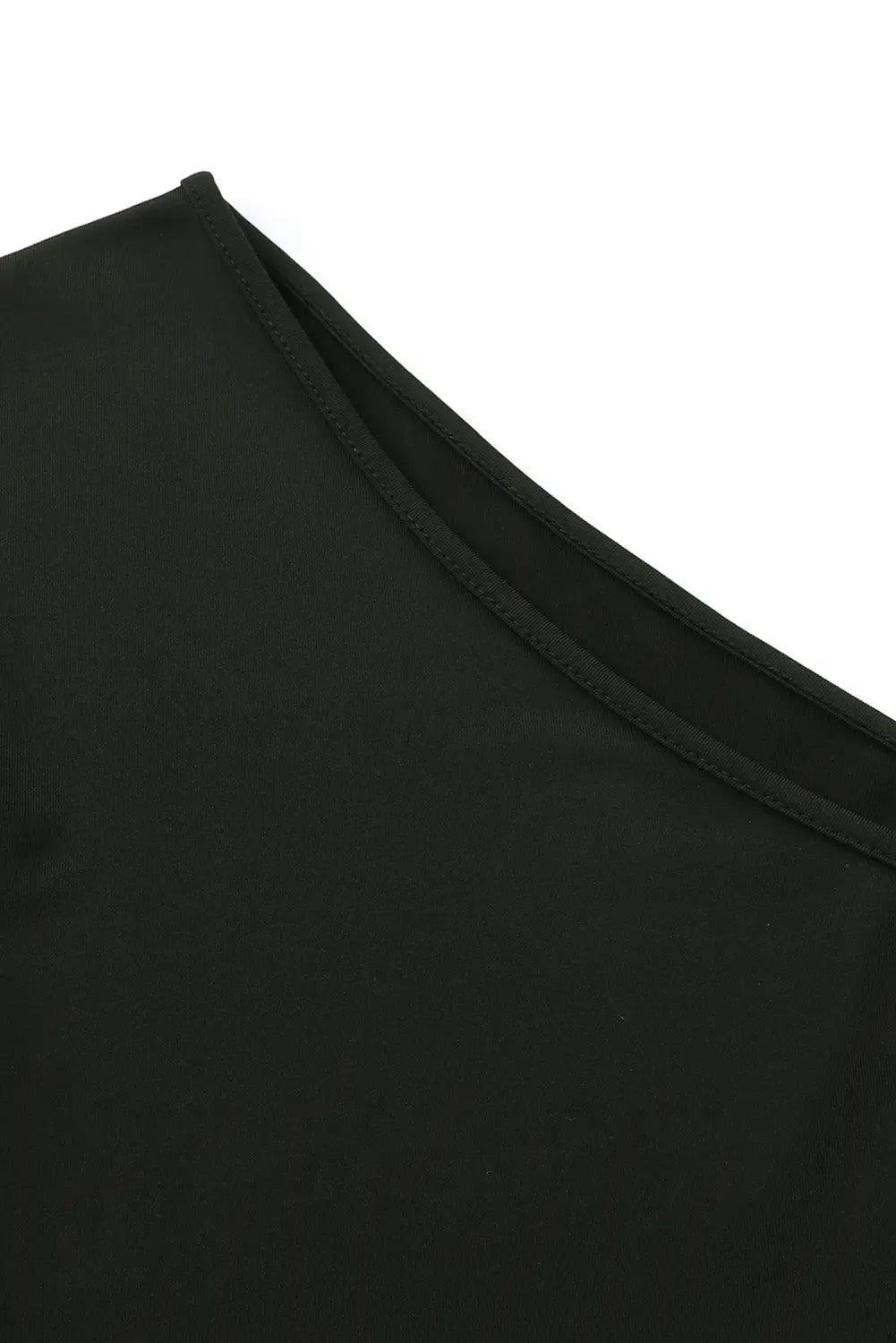 Black one shoulder fringed long sleeve bodysuit - bodysuits