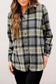 Black oversize rounded hem plaid shacket with slits - shackets