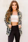 Black oversize rounded hem plaid shacket with slits - shackets