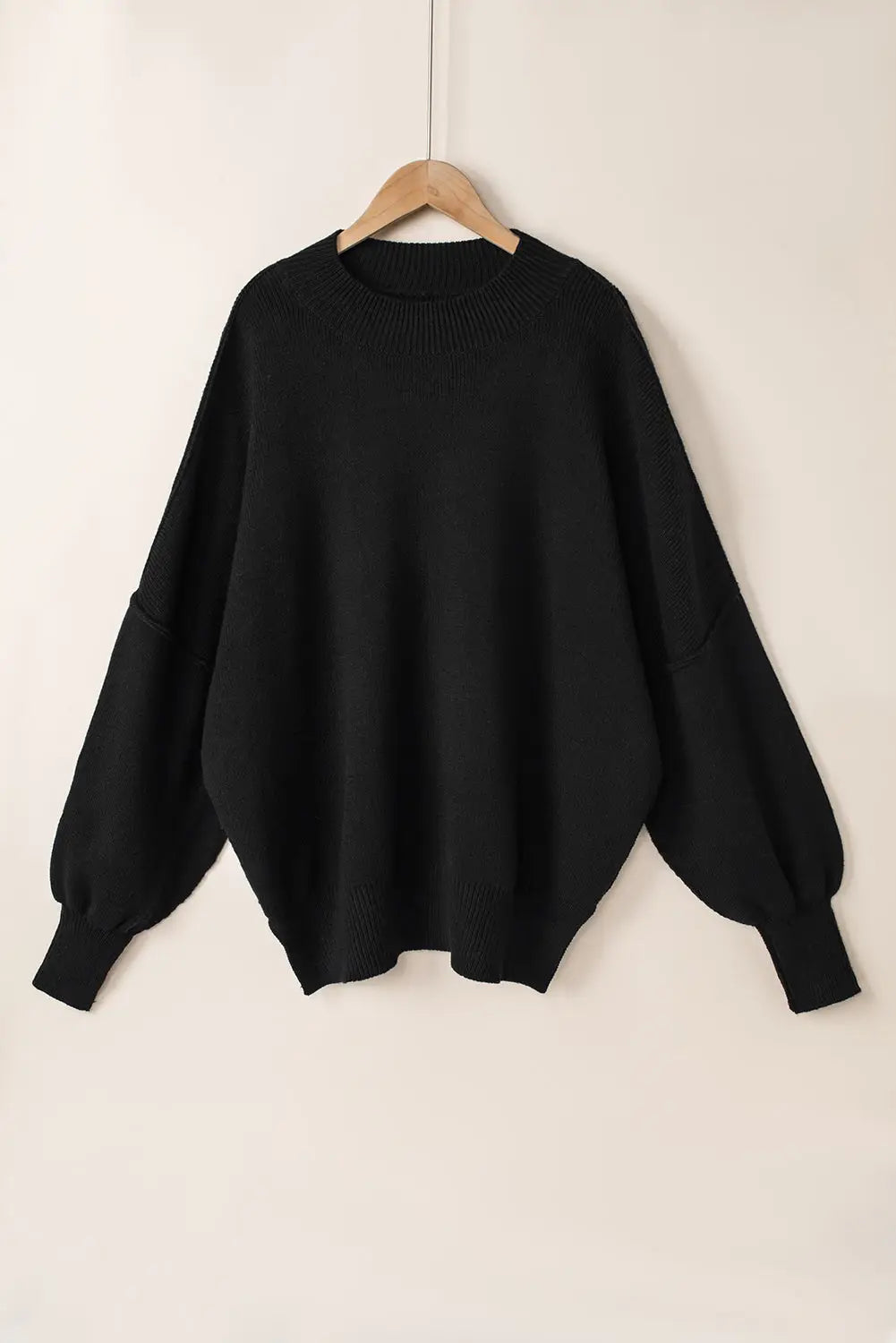 Black oversized drop shoulder bubble sleeve pullover sweater - s / 50% viscose + 28% polyester + 22% polyamide - tops