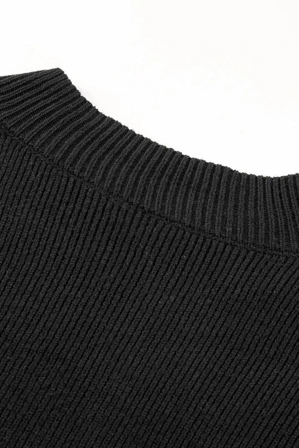 Black oversized drop shoulder bubble sleeve pullover sweater - tops