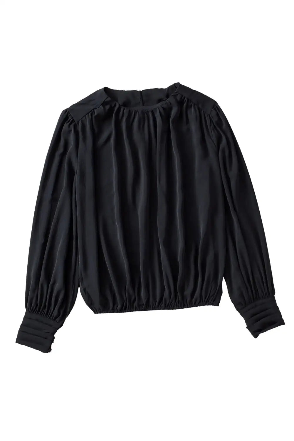 Black padded shoulder buttoned cuffs pleated loose blouse - blouses & shirts