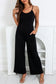 Black patch pockets spaghetti strap wide leg jumpsuit - bottoms