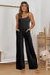 Black patch pockets spaghetti strap wide leg jumpsuit - bottoms