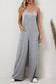 Black patch pockets spaghetti strap wide leg jumpsuit - bottoms