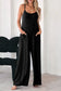 Black patch pockets spaghetti strap wide leg jumpsuit - bottoms