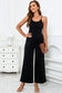 Black patch pockets spaghetti strap wide leg jumpsuit - bottoms