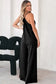 Black patch pockets spaghetti strap wide leg jumpsuit - bottoms