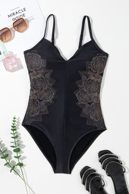 Black petal one piece swimsuit - s / 85% polyester + 15% elastane - swimwear/one