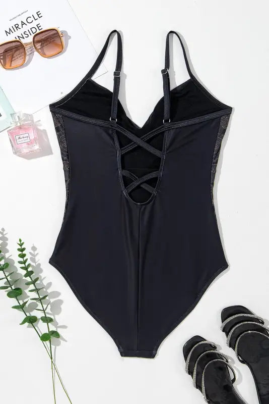 Black petal one piece swimsuit - swimwear/one