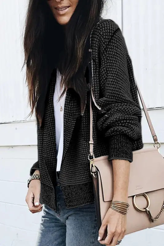 Black plaid contrast trim open front cardigan - cardigans