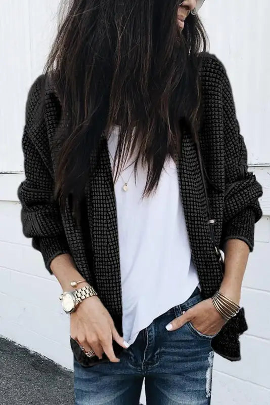 Black plaid contrast trim open front cardigan - cardigans