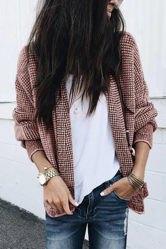 Black plaid contrast trim open front cardigan - cardigans