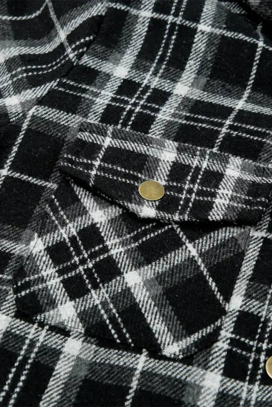 Jackets black plaid pattern sherpa lined hooded shacket