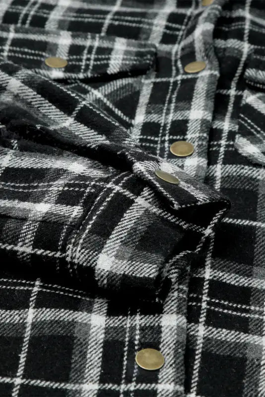 Jackets black plaid pattern sherpa lined hooded shacket