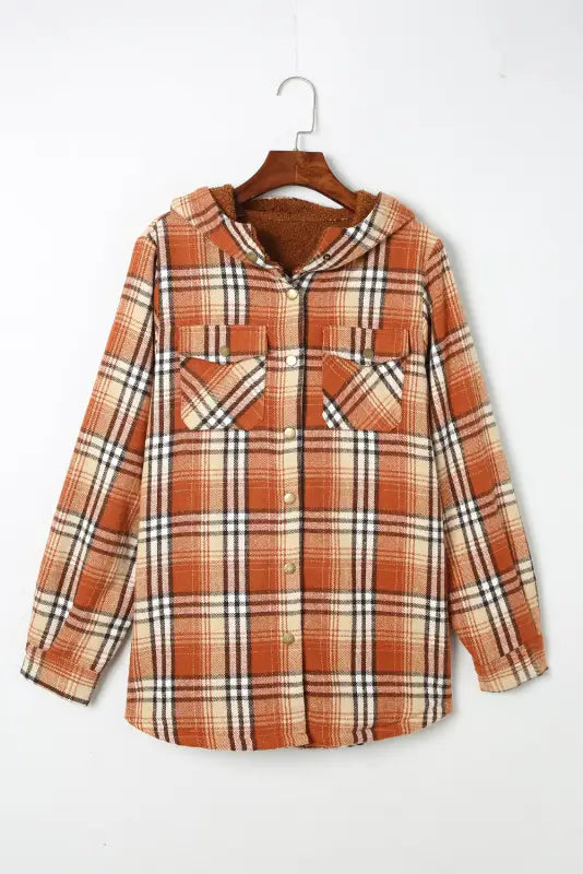 Jackets black plaid pattern sherpa lined hooded shacket