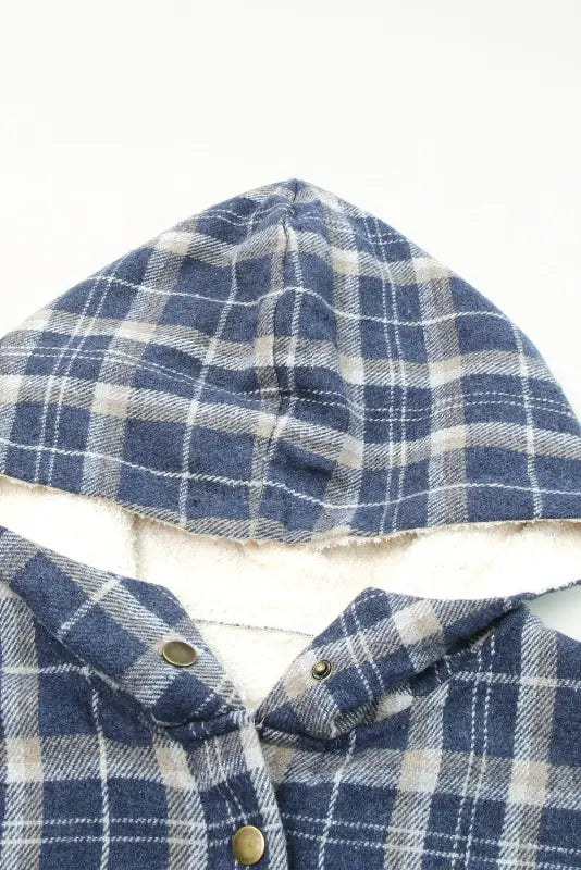 Jackets black plaid pattern sherpa lined hooded shacket