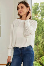 Black Pleated Loose Blouse - Padded Shoulder Buttoned Cuffs - Fashionfitz