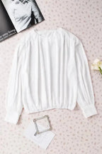 Black Pleated Loose Blouse - Padded Shoulder Buttoned Cuffs - Fashionfitz