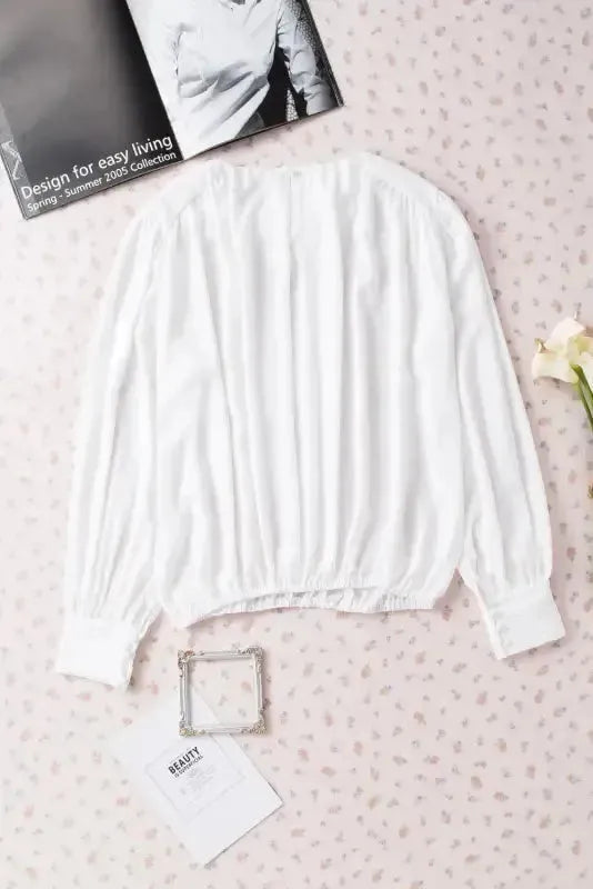 Black Pleated Loose Blouse - Padded Shoulder Buttoned Cuffs - Fashionfitz