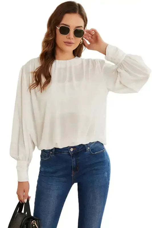 Black Pleated Loose Blouse - Padded Shoulder Buttoned Cuffs - Fashionfitz