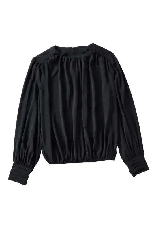 Black Pleated Loose Blouse - Padded Shoulder Buttoned Cuffs - Fashionfitz