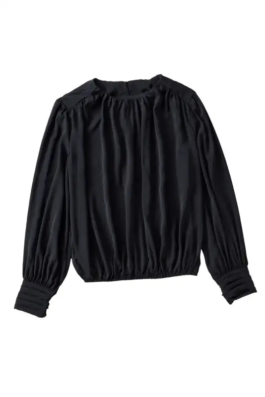 Black pleated loose blouse - padded shoulder buttoned cuffs - blouses