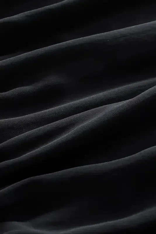 Black Pleated Loose Blouse - Padded Shoulder Buttoned Cuffs - Fashionfitz