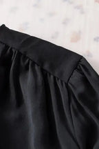 Black Pleated Loose Blouse - Padded Shoulder Buttoned Cuffs - Fashionfitz