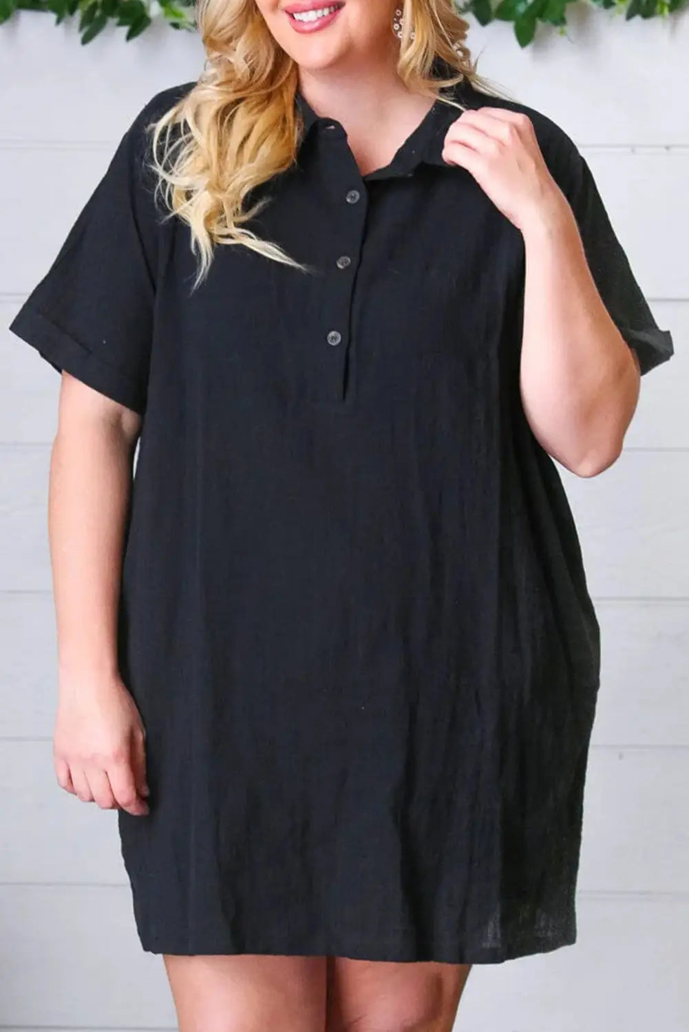 Black plus short sleeve shift dress - 1x / 100% cotton - size mini dresses