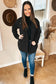 Black plus size button zipped corduroy jacket