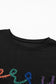 Black plus size cheers glitter tinsel short sleeve sweater