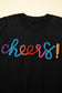 Black plus size cheers glitter tinsel short sleeve sweater