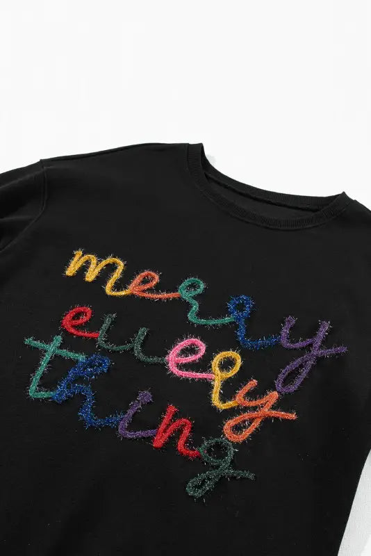 Black plus size cheers glitter tinsel short sleeve sweater