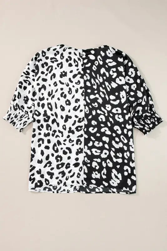 Black plus size contrast leopard half sleeve blouse