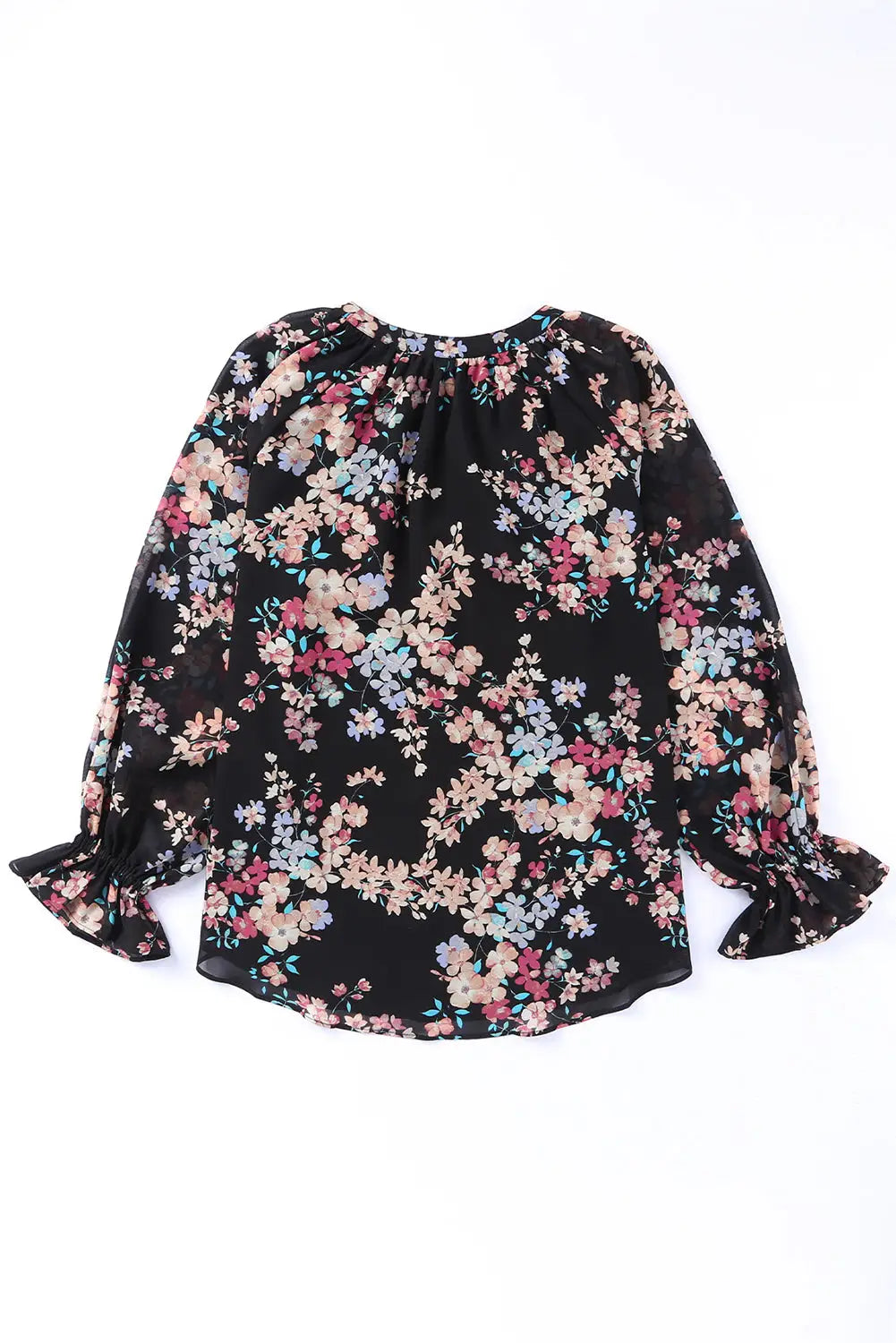 Black plus size floral print lace splicing short sleeve blouse