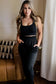 Black plus size frill high waist pocketed soft pants