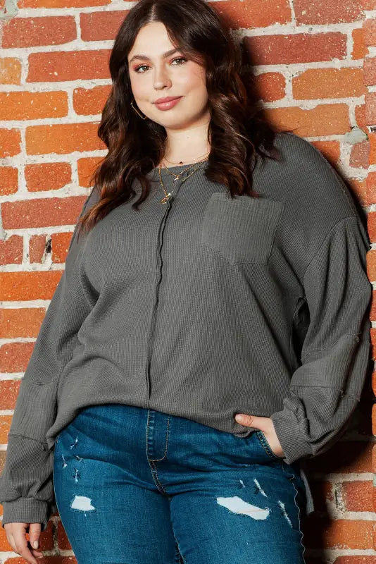 Black plus size mardi gras patch crinkle patchwork top - dark grey / 1x / 62.7% polyester + 37.3% cotton - graphic