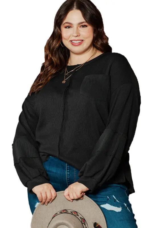 Black plus size mardi gras patch crinkle patchwork top - graphic