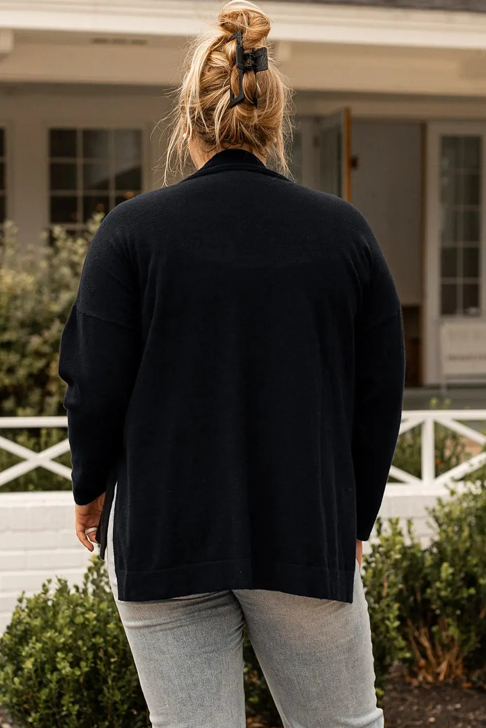 Black plus size side slits high neck loose sweater