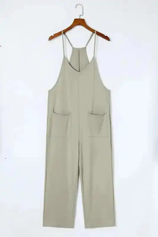 Black Pocketed Adjustable Spaghetti Strap Straight Leg Jumpsuit - Fashionfitz