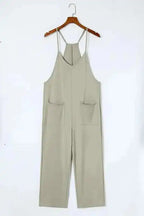 Black Pocketed Adjustable Spaghetti Strap Straight Leg Jumpsuit - Fashionfitz