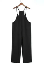 Black Pocketed Adjustable Spaghetti Strap Straight Leg Jumpsuit - Fashionfitz