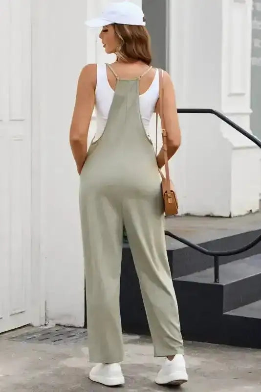 Black Pocketed Adjustable Spaghetti Strap Straight Leg Jumpsuit - Fashionfitz