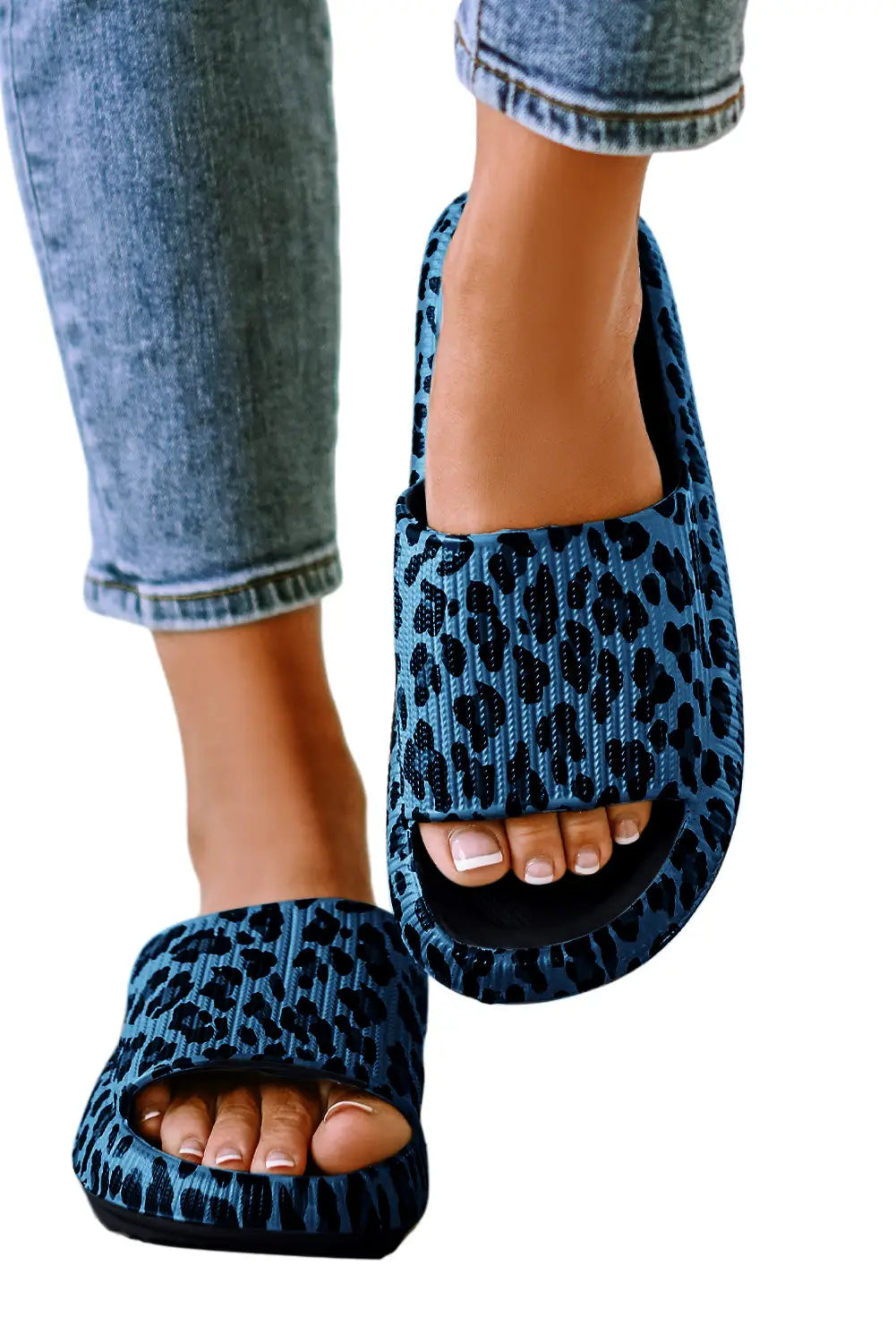 Black print thick sole slip on slippers