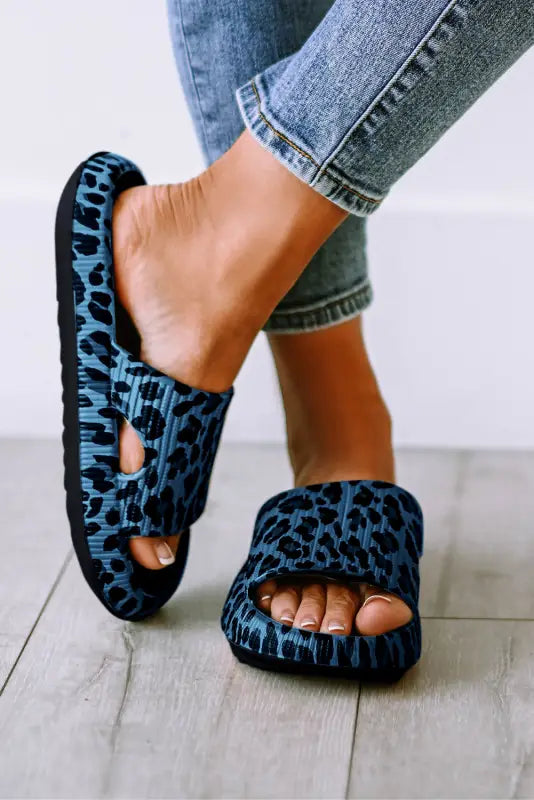 Black print thick sole slip on slippers